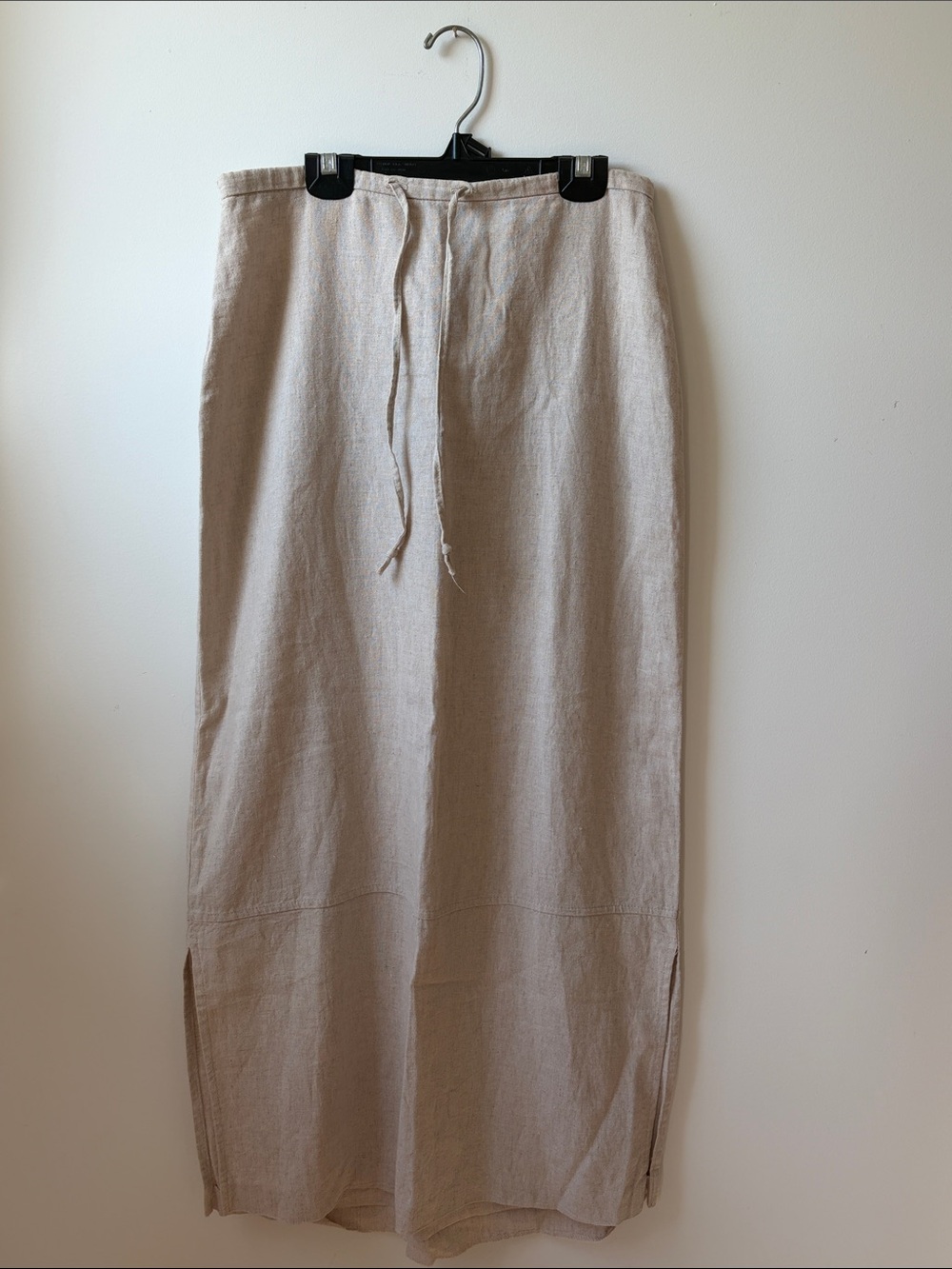 VINTAGE 90s 80s Linen Drawstring Maxi Skirt in Natural Beige